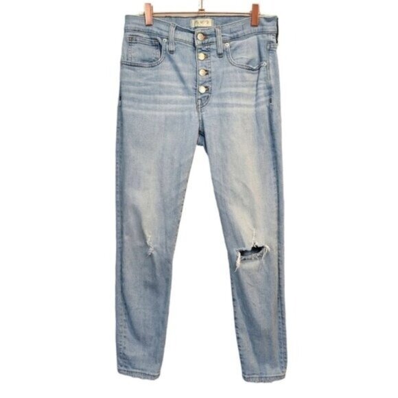 Madewell | 9 Mid Rise Button Front Crop Skinny Jeans Distresseed Light Wash - Picture 1 of 8